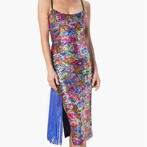 Dress the Population Rory Sequin Fringe Midi Dress *Like New*